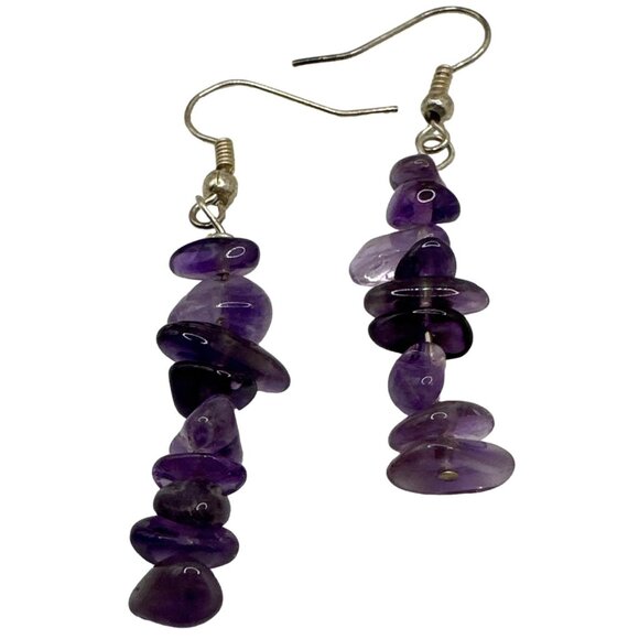 Purple Amethyst Chip Bead Earrings Dangle Drop - Picture 1 of 4